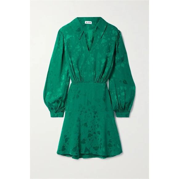 RIXO LONDON Indy Green Floral Satin Jacquard Long Sleeve Mini Dress US MEDIUM - Picture 2 of 14
